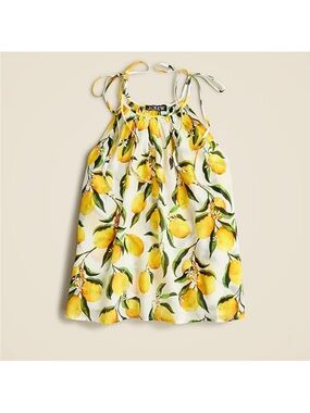 J. Crew Lemon-Print Tie-Shoulder Spagetti Strap Top - Yellow & Green